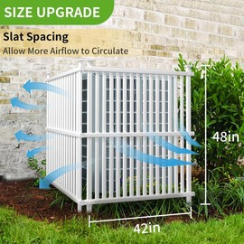 Beimo 48 "H x 42 "W Air Conditioner Fence Privacy Screen ，Trash Can Screen Enclosure Hide Outside White Vinyl Fence Panels Pool Equipment Enclosure with Metal Stakes for Outdoor, 2 Plastic Panels