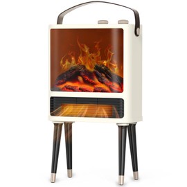 Fireplace Space Heater for Indoor Use, 1500W Freestanding Electric Heater with Realistic 3D LED Flame, 3 Modes, Overheating & Tip-Over Protection, Small Portable Heater for Bedroom Room Office, White