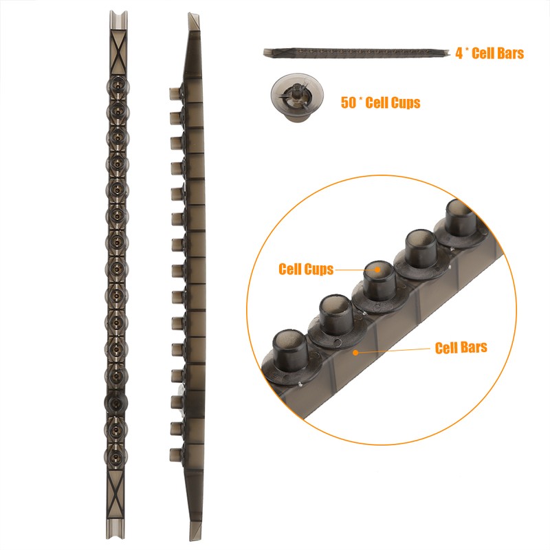 4Pcs Bee Cell Bars Strips with 50Pcs Cell Cups Beekeeping