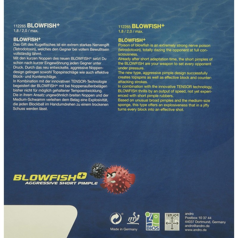 andro Table Tennis Tension Type Table Soft Rubber Blowfish Plus