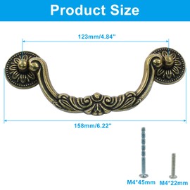 Unlorspy 6 Pcs Antique Bail Handle Drop Pulls 4.84 Inch Vintage Bail Cabinet Pull Handles Drop Bail Drawer Pulls with Mounting Screws (4.84" Hole Centers, 6.22" Total Length,Style3)