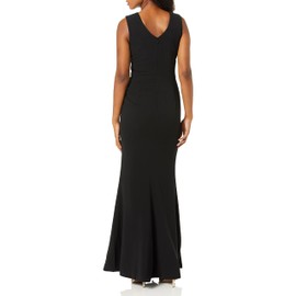Dress the Population Women's Sandra Plunging Thick Strap Solid Gown Dress, black, M