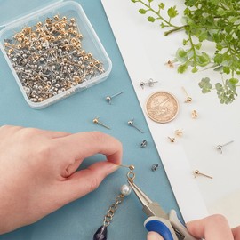 UNICRAFTALE About 120pcs 2 Colors Ball Stud Earring Round Stainless Steel Stud Ball Post Earring with Loop and Ear Nuts for Jewelry Earring Making 15x7x4mm