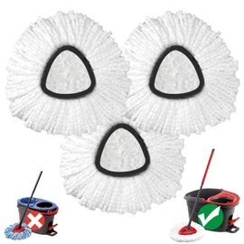 Mop Head Replacement, 3 Pack Spin Mop Refill Replace Head Compatible O Cedar Easywring 1-Tank System, Great Cleaning Power, Microfiber, Helper Housework, Machine Washable Easy-to-Replace, White