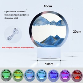 Desniltol 3D Moving Sand Art with Remote Control, 360° Rotating Hourglass Lights, RGB Color Changing Table Lamp,Sand Art Liquid Motion Colorful Creative Sea Glass Quicksand Painting Night Light(Blue)