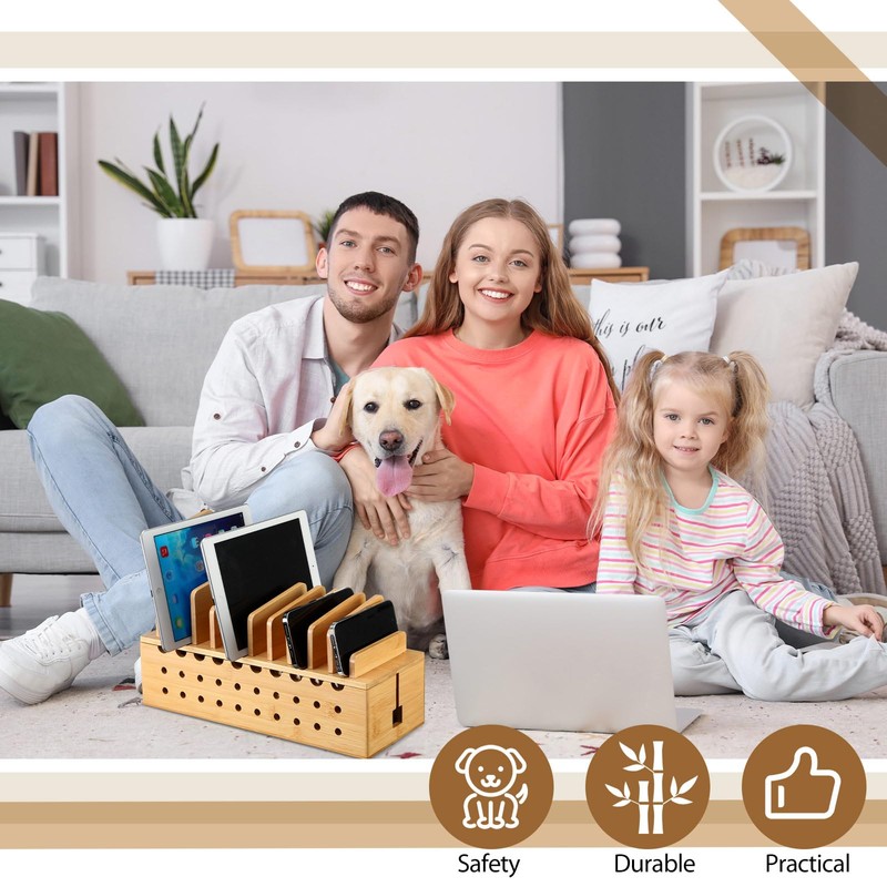 Burbell Bamboo Charging Station for Multiple Devices, Cell Phone Docking