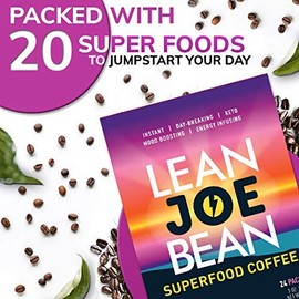 Lean Joe Bean Superfood Coffee | Organic Instant Keto Coffee with Mushrooms, MCT, Collagen, Turmeric, Probiotics & Folate | backed by Science (24 Count)