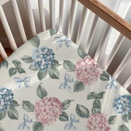 Hydrangea Pattern Baby Sheets for Crib, Unisex Spring Flowers Floral Nursery Fitted Bed Sheet for Boys Girls Standard Crib and Toddler Mattress-28x52