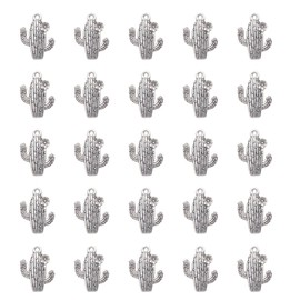 Ruwado 30 Pcs Cactus Charms 2 X 1.5 CM Flower Plant Metal Cute Pendants for DIY Jewelry Making Finding Necklace Earring Bracelet Christmas Thanksgiving Halloween Decoration (Antique Silver)