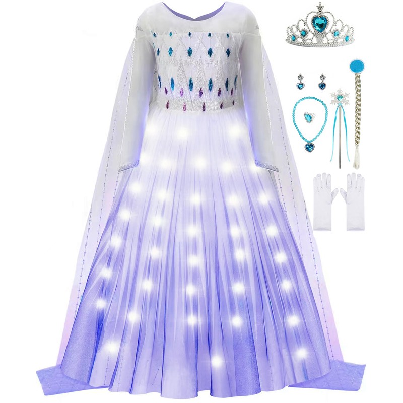 Funna Light Up Costume for Girls Princess Dress Snow Queen