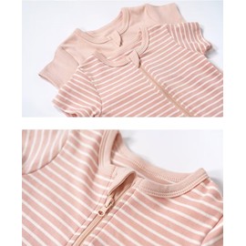 Teach Leanbh Unisex Baby 2 Pack Pajamas Cotton Short Sleeve 2 Way Zipper Stripe Soild Romper Jumpsuit Sleep and Play (Purple+Stripe, 18-24 Months)