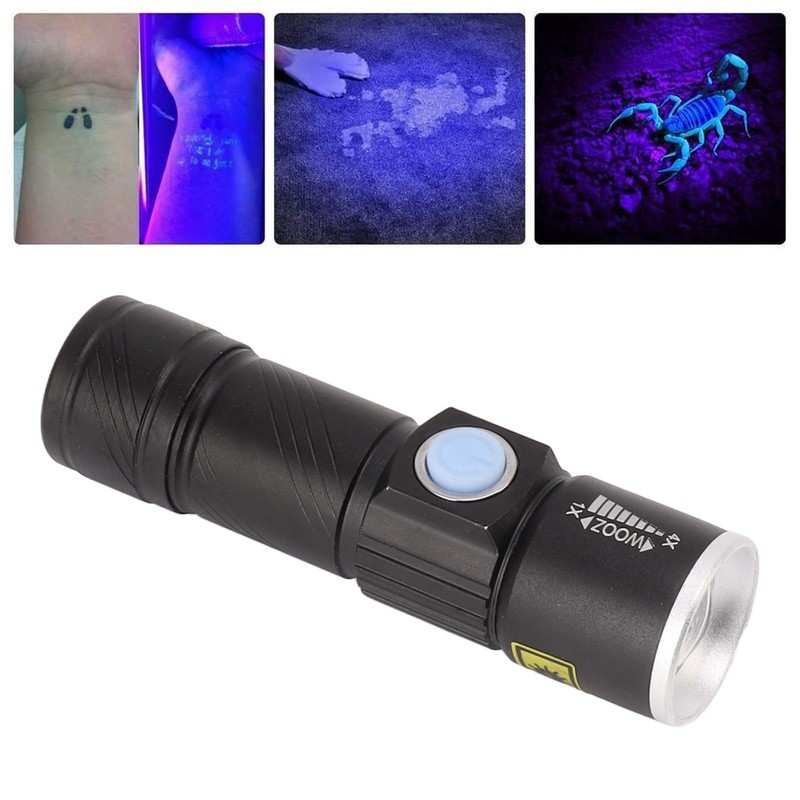 UV Flashlight USB 395nm LED Ultraviolet Black Light Detector for