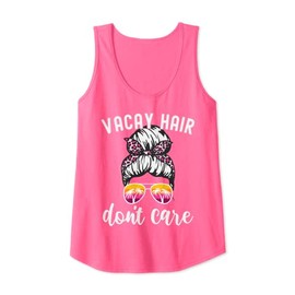 Womens Funny Vacation Beach Summer Vacay Hair Don't Care Tank Top