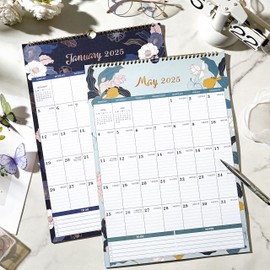 2025 Calendar - 2025 Wall Calendar, January 2025 - December 2025, 17'' x 12'', 12 Monthly Wall Calendar 2025 with Julian Dates - Engraved Floral