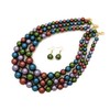 Women's Faux Pearl Three Multi-Strand Statement Necklace and Earrings Set