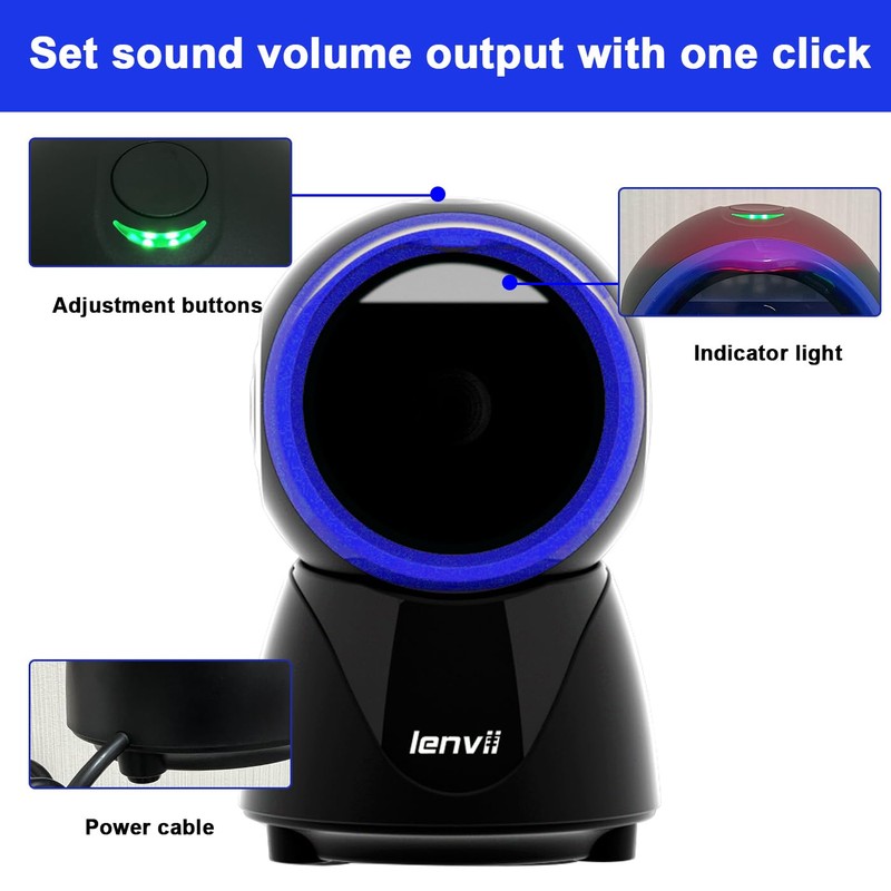 LENVII D8800 Hands-Free 2D Barcode Reader, Wired QR Code Scanner