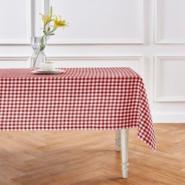 Solino Home Gingham Check Linen Tablecloth 60 x 90 Inch - 100% Pure Linen Plaid Burgundy Table Cloth for Rectangle Tables - Machine Washable Tablecloth for Wedding, Spring, Mothers Day, Easter
