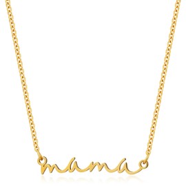 MISS RIGHT Gold Pendant Necklace for Women, Dainty Mama Necklaces-Small 18K Gold Plated Mom Necklace Non Tarnish Gift for Mom Trendy Cute, Birthday Gift Jewelry for New Wife Anniversary