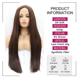 AFBeauty Brown Lace Front Wig for Women Long Straight Natural Brown Wig Synthetic Browo Glueless Wig Heat Resistant Fiber Premium Daily Wear Wigs 24''