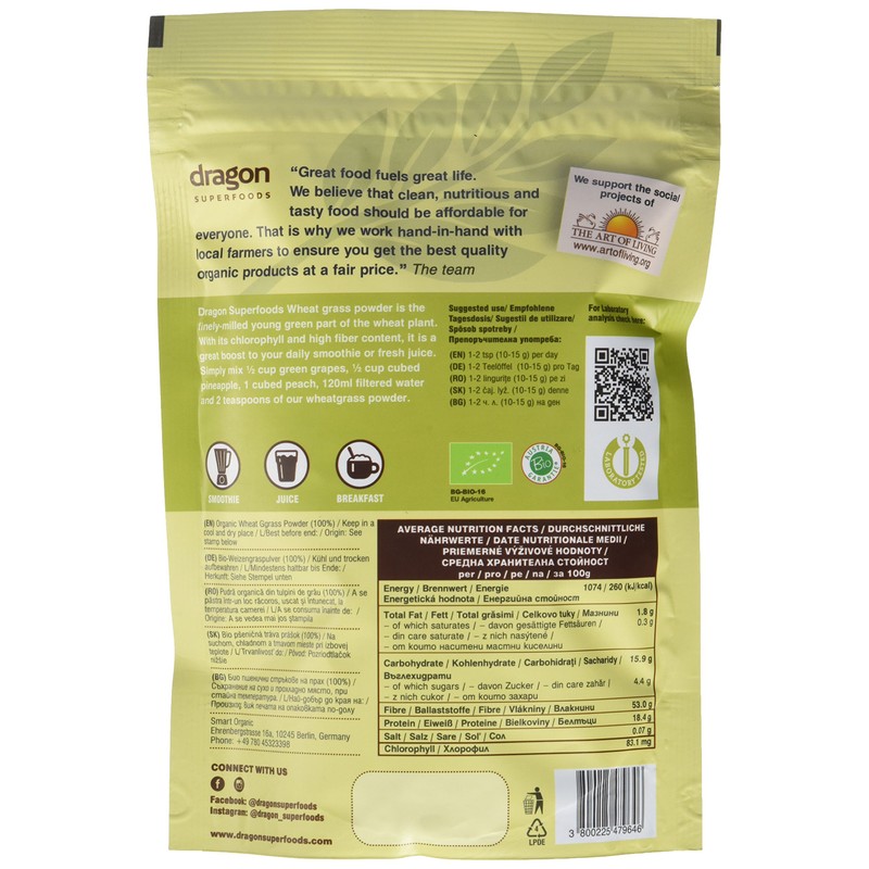 Dragon Superfoods Organic Wheatgrass Powder (6 x 150 g)