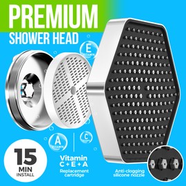 AquaHomeGroup Luxury Rain Shower Head with Filter - Reduces Chlorine, Rust and Sediment - Vitamin C E and A - High Pressure - Massage Modes - Chrome
