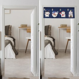 Japanese Noren Maneki Neko Curtain Short Entrance Hallway Hanging Flag 4 Panel Lucky Cats Printed Doorway Curtain Tapestry for Restaurant Sushi Home Decor 33.5 x 11.8 Inches with Velcro Double-Sided