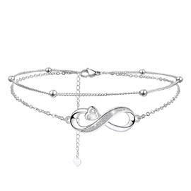 CheersLife Silver Adjustable Anklet - Infinite Heart Chain Ankle Bracelets - 9" to 11" inch - Flexible Fit Woman Girl Anklet