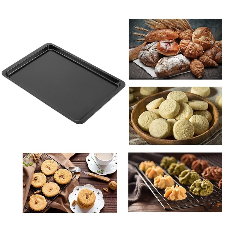2 Pcs Black Carbon Steel Baking Trays, Large Rectangular Baking