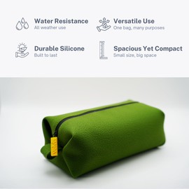 Versatile Toiletry Bag / Everyday Organiser - Unisex, Compact & Water Resistant - Ideal for Grooming, Cosmetics, Tech & Travel (Rich Black) (Green)