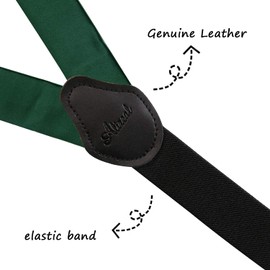 Alizeal Mens Solid Color 6 Clips Bow Tie and Braces, Handkerchief, Cufflinks Set-Dark Green