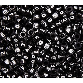 JOLLY STORE Crafts® Number Beads 6.5mm cube Black with Glossy White Numbers 100pc