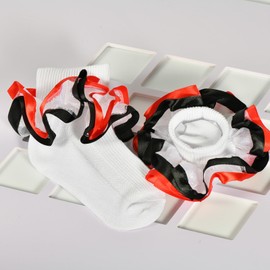 WBZOTSS Toddler Girls Two Tone Lace Ruffle Socks, Double Turn Cuff Frilly Fancy Dress Socks for Baby Girls Sizes 1T-3T, 4T-6T, 6-8T (US, Age, 1 Year, 3 Years, Red/Black)