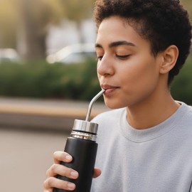 BALIBETOV Botella autoservicio de yerba mate de 25oz – Taza mate de acero inoxidable autocebante con doble caño Aislada al vacío, sin derrames, todo en uno para preparar mate Mantiene el agua