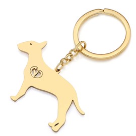 RAIDIN Stainless Steel Gold Silver Plated Cute Dog Key Ring for Women Girls Gifts for Car Purse Key Dog Lovers, Gold-091 Bull Terrier