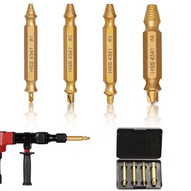 Kinwodon 4 Pcs Damaged Screw Extractor Set, Golden Screw Remover and Extractor Bit Set Tool-Easy Out-Stripped Screw Remover Security Bit Set High Speed Steel HSS