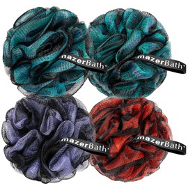 AmazerBath Charcoal Loofah Sponge, Large Shower Loofah 75g/PCS - Body Scrubber Loofa Set of 4 - Charcoal Blue, Green, Purple & Red, Bath Sponge for Men and Women