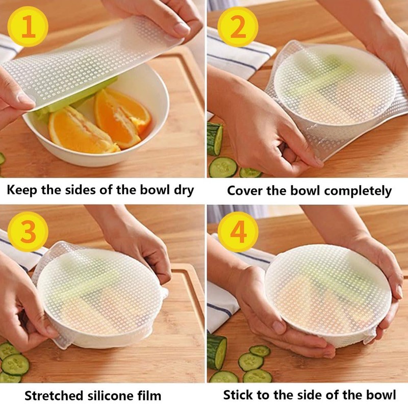 Silicone Bowl Lids with 3 Different Size, Reusable Suction Seal