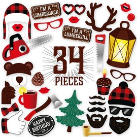 Lumberjack photo booth props by PartyGraphix. Perfect for Lumberjack Party Photo Booth. Plaid Party theme. 34 Quality Pieces