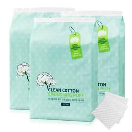 Clean Cotton Embossed Cotton Pads Large Capacity Mega Pack 1,000 Sheets 1+1+1 / Total 3,000 Sheets / Pure Cotton Pads / 클린 코튼 엠보싱 화장솜 대용량 메가팩 1000매 1+1+1총3000매순면화장솜