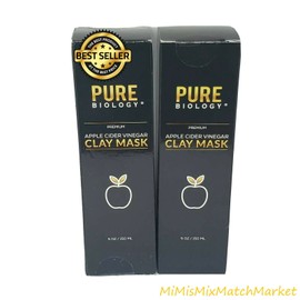 Pure Biology Bentonite Clay Face Mask Apple Cider Vinegar Charcoal Retinol LOT 2 Pure Biology