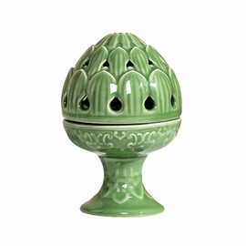 Mini Ceramic Incense Burner - Chinese Classic Plum Green Celadon Glaze, Fragrance Cone & Stick Holder Palo Santo/Sage/Herb Burner for Meditation, Yoga, Desk Decor, Zen Relaxation Gift (Lotus)