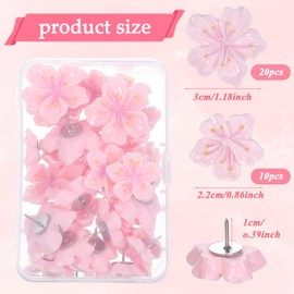 30 Pcs Cute Push Pins, Flower Fun Push Pins for Bulletin Reusable Boards Pin for Cork Boards Home School Office Notice Board Photo Feature Wall Map