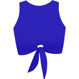 parte superior de bikini para mujer con nudo frontal y cuello alto sin mangas para mujer, Azul Real, S