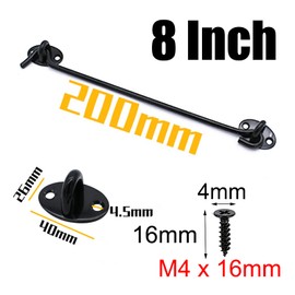 BuxiuGK 2 Piece Cabin Hook Eye Door Latch Stainless Steel 8 Inch/200mm with 8 Mounting Screws for Shed Doors Cabinet Doors - Black