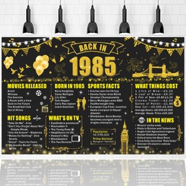 40th Birthday Party Banner Decoration, Back in 1985 Happy Birthday Black Gold Background Poster Party Supplies, Large 1985 Backdrop for Men Women 40th Class Reunion Decor (Black Gold 1985)
