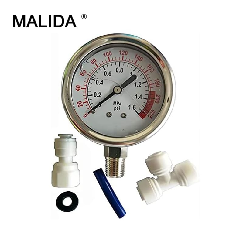 Malida Stainless Water Pressure Test Gauge, Water Pressure Detector for