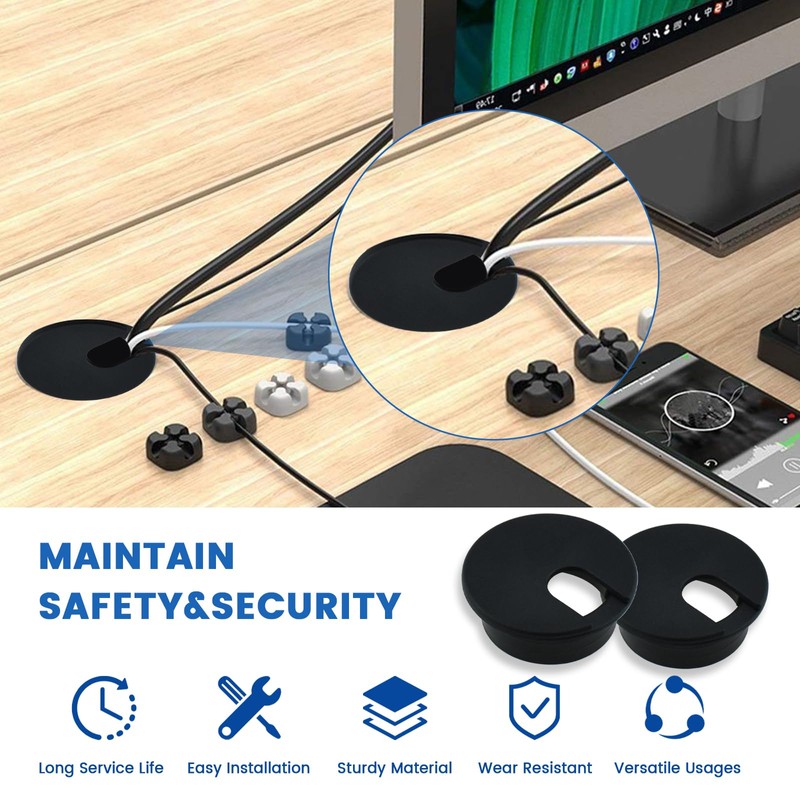 SDTC Tech 3-Pack 1 inch Desk Hole Wire Grommet Black