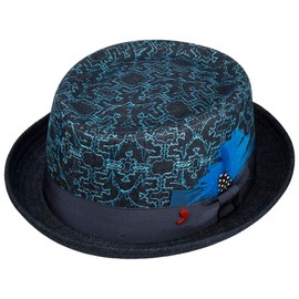 Alfonso D'Este Damiano Pork Pie Cotton Hat Porkpie Pork Pie Hat Fabric Hat Men - Made in Italy with Lining, Grosgrain Ribbon Autumn Winter Winter, denim, L
