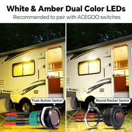 acegoo RV Porch Light LED Dual Color White/Amber Switchable 12V Exterior Utility Replacement Light for Trailer Camper Motorhome 5th Wheels, 480 Lumen & IP66 Waterproof (Black)
