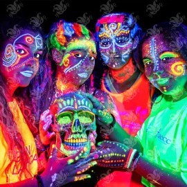 Kit Maquillaje Neón Pintura Crayón Fluorescente Glow Luz Uv                                                                                           